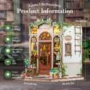 Fsolis Book Nook Kit, 3D Wooden Puzzles for Adults DIY Miniature House Kit Mini Building Kit Booknook Bookstore Bookshelf Diorama Gifts for Women Book Lovers (Green Life's Bookshop), 1:24
