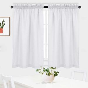 White Curtains 45 inch Long Casual Weave Small Window Curtain Kitchen Bathroom Basement Bedroom Drapes - 30" x 45", White, Set of 2 (60"W x 45"L (Pack of 2))