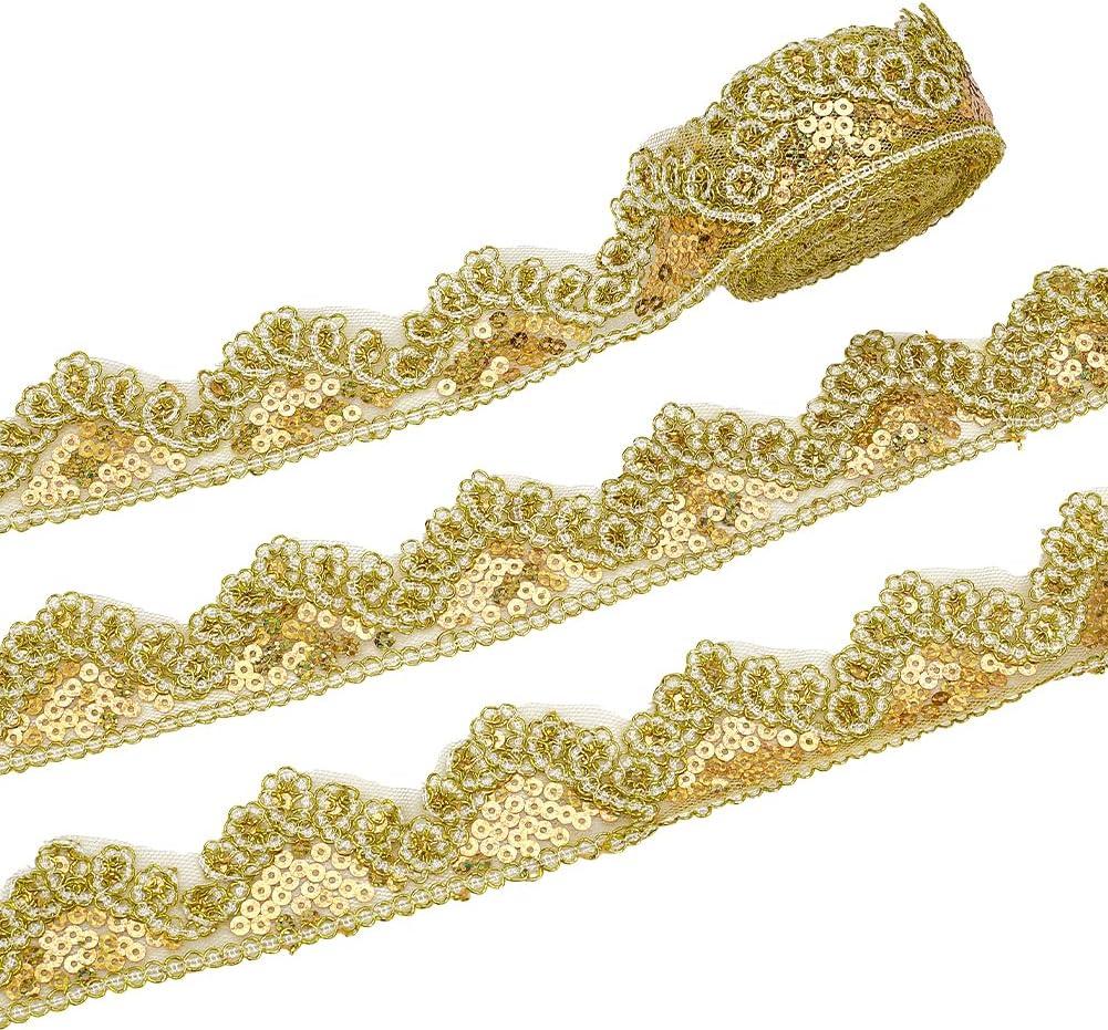 FINGERINSPIRE 10 Yards Gold Beaded Lace Trim Sequinned Ribbon 1.8inch Polyester Sequin Ribbon Sewing Lace Mesh Trim Decoration for Crafts Clothing Home Decor