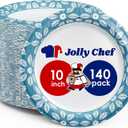 JOLLY CHEF 10 inch 140 Pack Disposable Paper Plates Heavy Duty Printed Paper Plates for Everyday Use, Soak Proof, Cut Proof