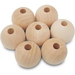 Large Wooden Beads for Crafts - Pack of 12 51mm 2 x 1/2 Inch Hole Large Wood Beads for Crafts withHoles for DIY | Round Wooden Balls for Crafts | Wood Beads for Jewelry Making | Woodpeckers