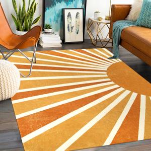 Lahome Boho Machine Washable Area Rugs - 6x9 Rug for Living Room Non-Slip Large Rug Lightweight Throw Soft Bedroom Carpet, Sun Print Abstract Ultra-Thin Indoor Rug for Classroom Nursery Dining Room