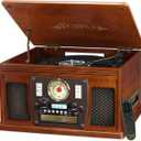 Victrola Navigator 8-in-1 Bluetooth Record Player with Built-in Speakers 3 Speed, CD Player, Cassette, FM Radio, USB, RCA Out, Headphone Jack, Wireless Music Streaming, Real Wood, Mahogany