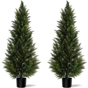 Artificial Topiary Cedar Trees 3ft, 2 pk - Outdoor Indoor Faux Pine Shrubs Plants, Realistic Fake Plants Front Porch Decor, Artificial Bushes Cypress for Home Front Door Offices (Black)