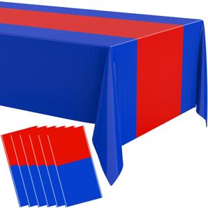 Oudain 3 Pcs Disposable Plastic Tablecloths 54" x 108" for Rectangle Tables Cloths Waterproof Table Cover for Wedding Baby Shower Birthdays Party Decoration (Blue,Red)