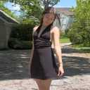 Women's Sexy Summer Mini Dress - Halter Deep V Neck Flowy Chiffon Bow Tie Backless Dresses for Club Party, Night Out (L)