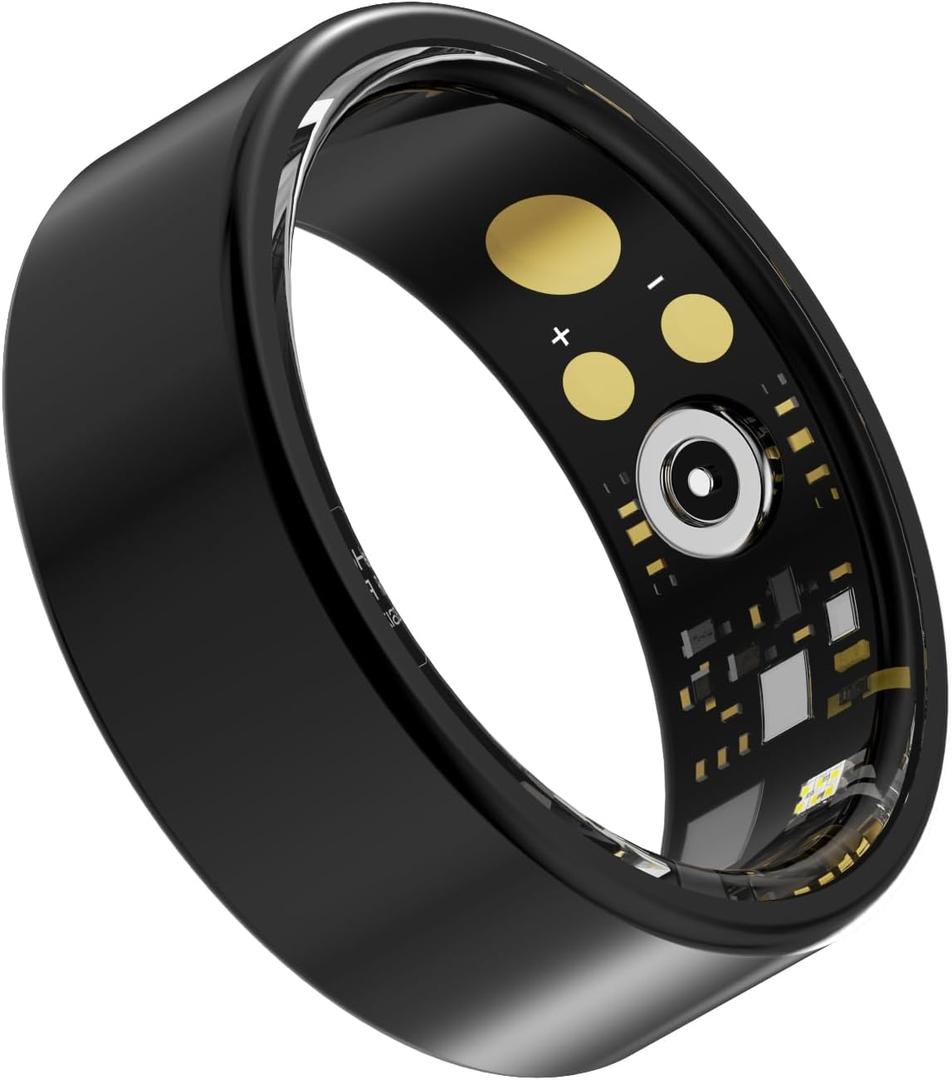 Smart Ring with Charge Box for Women Men Health Ring Sleep Heart Rate Blood Pressure Oxygen Tracking Step Counting Family Care Long Battery Life IP68 Compatible with iOS Android (Black, 8)