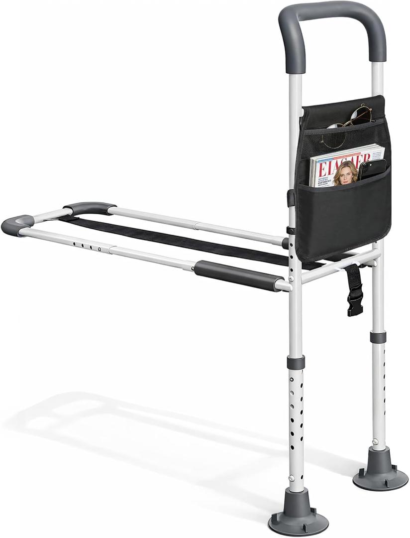 HOMEAL Bed Rails for Elderly Adults Safety - Adjustable Bed Assist Rails for Seniors, Adult Bed Guard Rail with Non-Slip Ergonomic Handle,Storage Pocket & Fixing Strap, 350 Tested (Grey, Long)