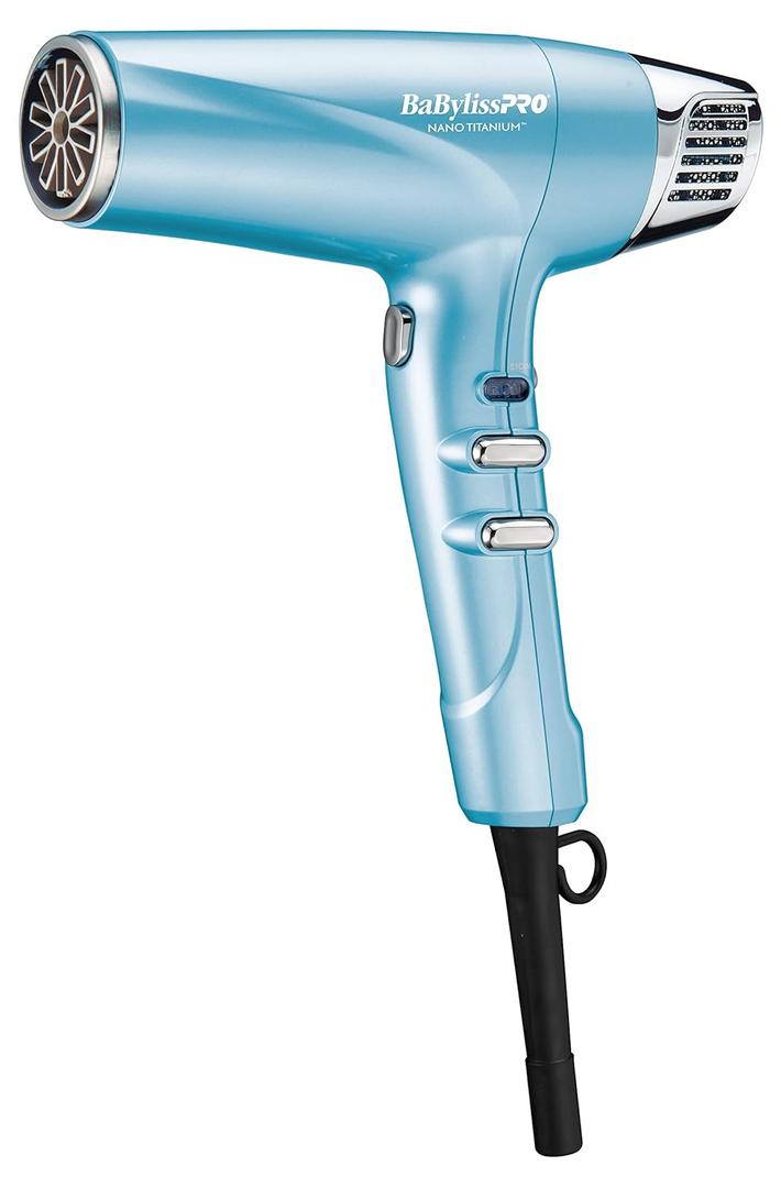 BabylissPRO Nano Titanium Hair Dryer, Professional 1875-Watt Blow Dryer, Lightweight, Ionic Technology Dries Hair Faster with Less Frizz (Blue)