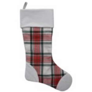 Classic Tartan Plaid Christmas Stocking with White Cuff, Large Family Fireplace Stocking for Holiday Party Decor