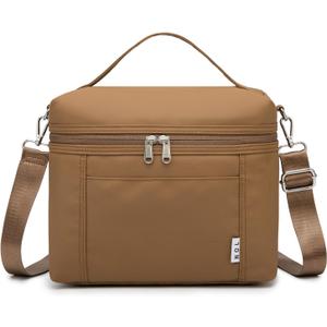 NOL Natural Organic Lifestyle Insulated Lunch Bags for Women Cooler Bag Lightweight Nylon Waterproof Lunch Box For Work (Medium(normal),Brown (Medium (8 Liters)