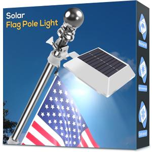 Solar Flag Pole Light, Bright White 6000k Flagpole Light Upgrade Solar Powered for 5ft 6ft Flag Pole,Waterproof Outdoor Dusk to Dawn Led Solar Lights,Outside House Garden Yard American Flags Decor