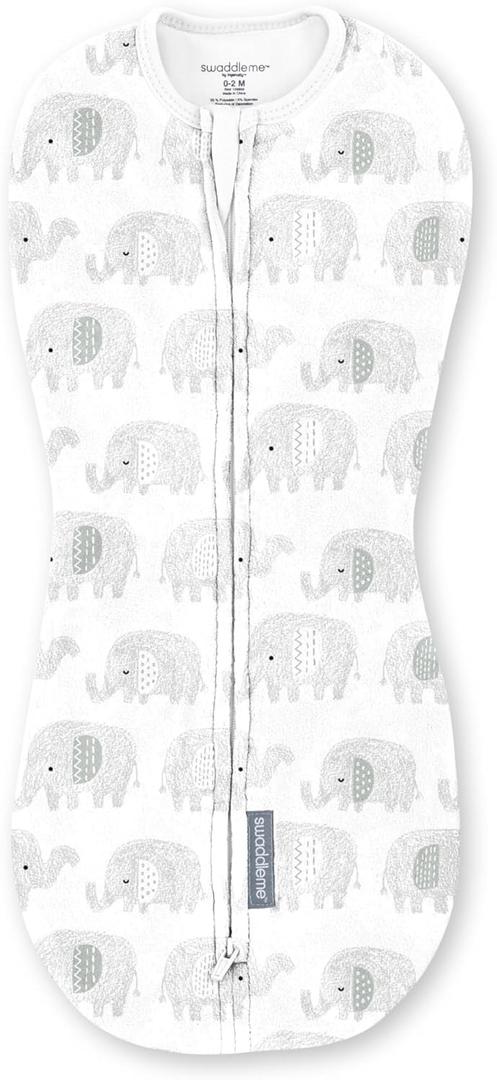 SwaddleMe by Ingenuity Compression Baby Swaddle Pod, Two-Way Zipper for Easy Diaper Changes, Improves Sleep & Calms Startle Reflex, 0-2 Months, 1.0 TOG, 1-Pack - Scribble Elephant