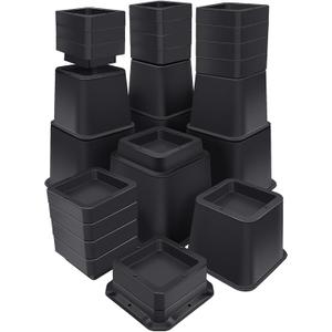 Bed Risers 12 inch Heavy Duty,Elevation in Heights 1,2,3,4,5,6,7,8,9,10,11,12 InchAdjustable Furniture Risers for Chair Table and Desk Legs Lifting (4 Pack,Black) (Square)
