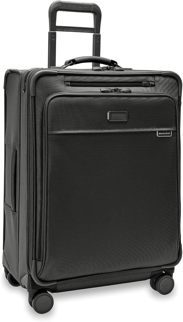 Briggs & Riley 26" Medium Expandable Spinner - Checked Luggage for Travel, Suitcases with Wheels, Softside Rolling Bag for Men & Women, Self-Repairing Zipper - Baseline Collection, Black
