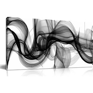 ENTANUB Abstract Wall Art for Bedroom, Black and White Canvas Wall Decor for Living Room, Smoke Picture Print, Size 40 x 20 Inches