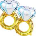 KatchOn, Huge Diamond Ring Balloons - 26 Inch, 2 Pieces | Wedding Ring Balloon for Bridal Shower Decorations | Bachelorette Party Decorations | Diamond Balloons for Engagement Party decorations (Gold)