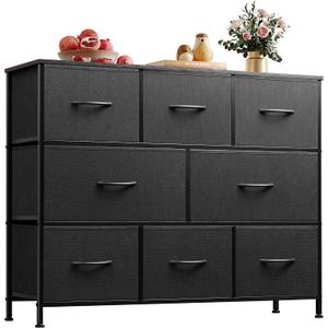 WLIVE 8 Drawer Dresser for Bedroom, Fabric Black Dresser with Large Storage Drawer Unit for Entryway, Chest of Drawers for Living Room, 11.8"D x 39.4"W x 31.3"H