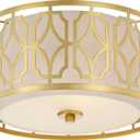 Nuvo 60/5931 45923659317 Two Light Flush Mount, 2, Natural Brass/Beige Linen Fabric Shade
