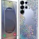 Coolwee Clear Glitter for Samsung Galaxy S25 Ultra Case, Slim Shockproof Thin Flower Cute Crystal Lace Bling Women Hard Back Soft TPU Bumper Protective Cover for Samsung S25 Ultra Mandala Henna