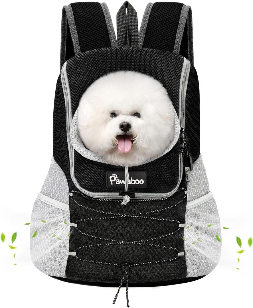 Pawaboo Pet Dog Carrier Backpack, Puppy Dog Travel Front Carrier for Small Medium Dogs Cats, Adjustable Breathable Dog Carrying Backpack with Safety Strips for Hiking, Walking (Black L Up to 14 lbs)