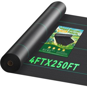 4ftx250ft Landscape Fabric, Weed Barrier Fabric Heavy Duty 3.2oz, Woven Geotextile Weed Blocker Landscaping Fabric, Ground Cover Weed Control Mat, Commercial Weed Cloth Garden Bed Liner