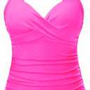 Tempt Me Womens Underwire Tankini Top Tummy Control Swim Tops Only Twist Front Push Up Bathing Suit No Bottom 2025 (Hot Pink) Medium