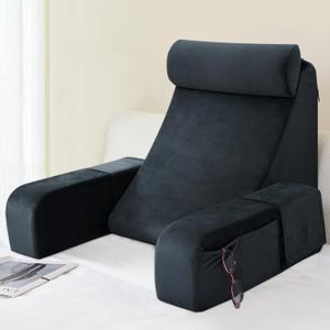 ENITYA Back Pillow for Bed Sitting up, 19" Reading Pillow for Sitting in Bed Adult, Back Support Pillow with Arms for Watching TV/Reading/Gaming/Resting, Medium (Black)