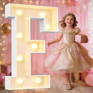 Pooqla 3FT Marquee Light Up Letters, LED Letters Big Mosaic Marquee Letters 3 Feet Tall, Giant Letter Sign for Balloons Birthday Anniversary Wedding Party Decoration, Warm White Letter F