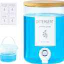 1 Glass Laundry Detergent Dispenser with Bamboo Lid - 120 Oz Liquid Detergent, Laundry Soap & Fabric Softener Dispenser for Laundry Room Organization and Storage with 1 Cups & 4 Labels