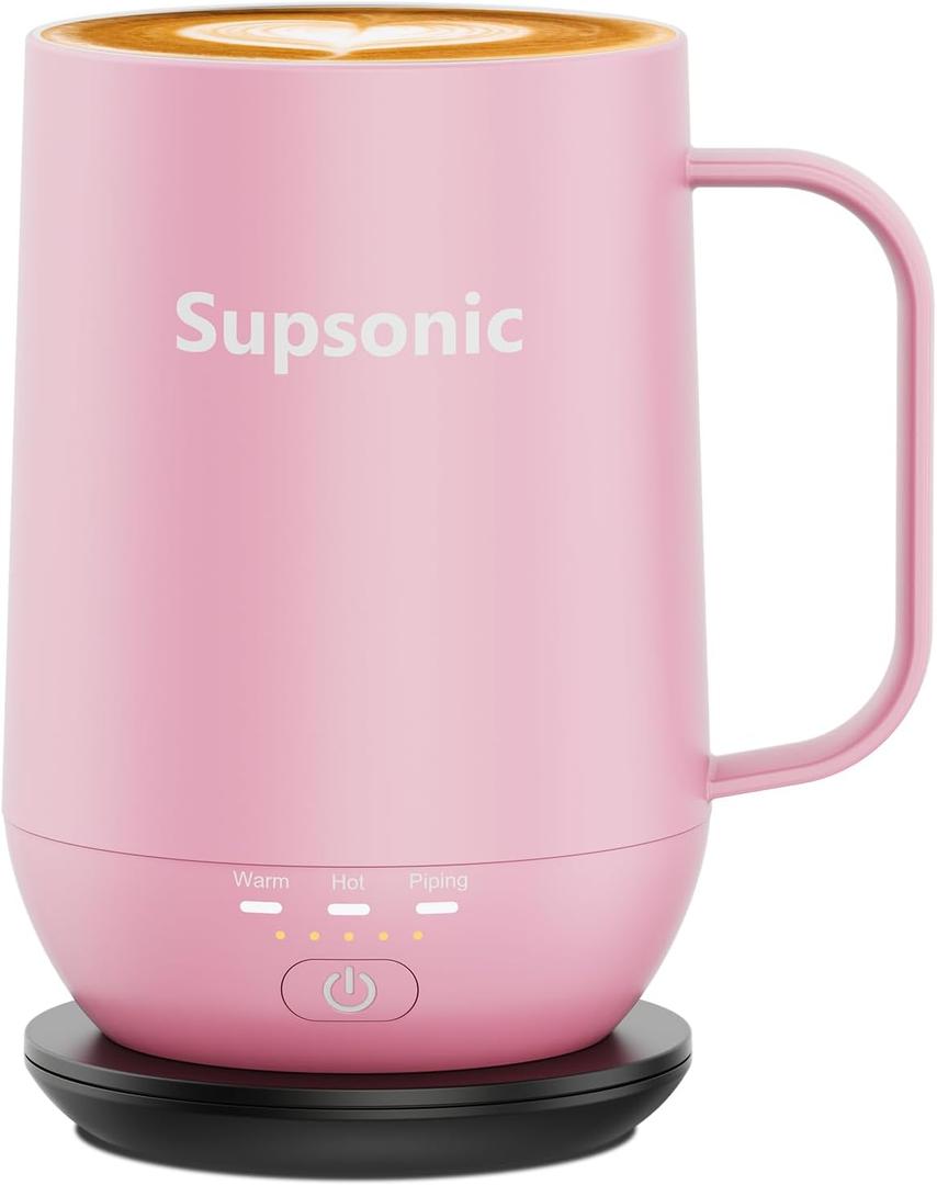 Supsonic - 16oz Self Heating Coffee Mug, Smart Heated Coffee Mug Faster Direct-Contact Heating Up to 149F, Coffee Mug Warmer Set with Auto Shut-Off - Gifts for Men Women | S2