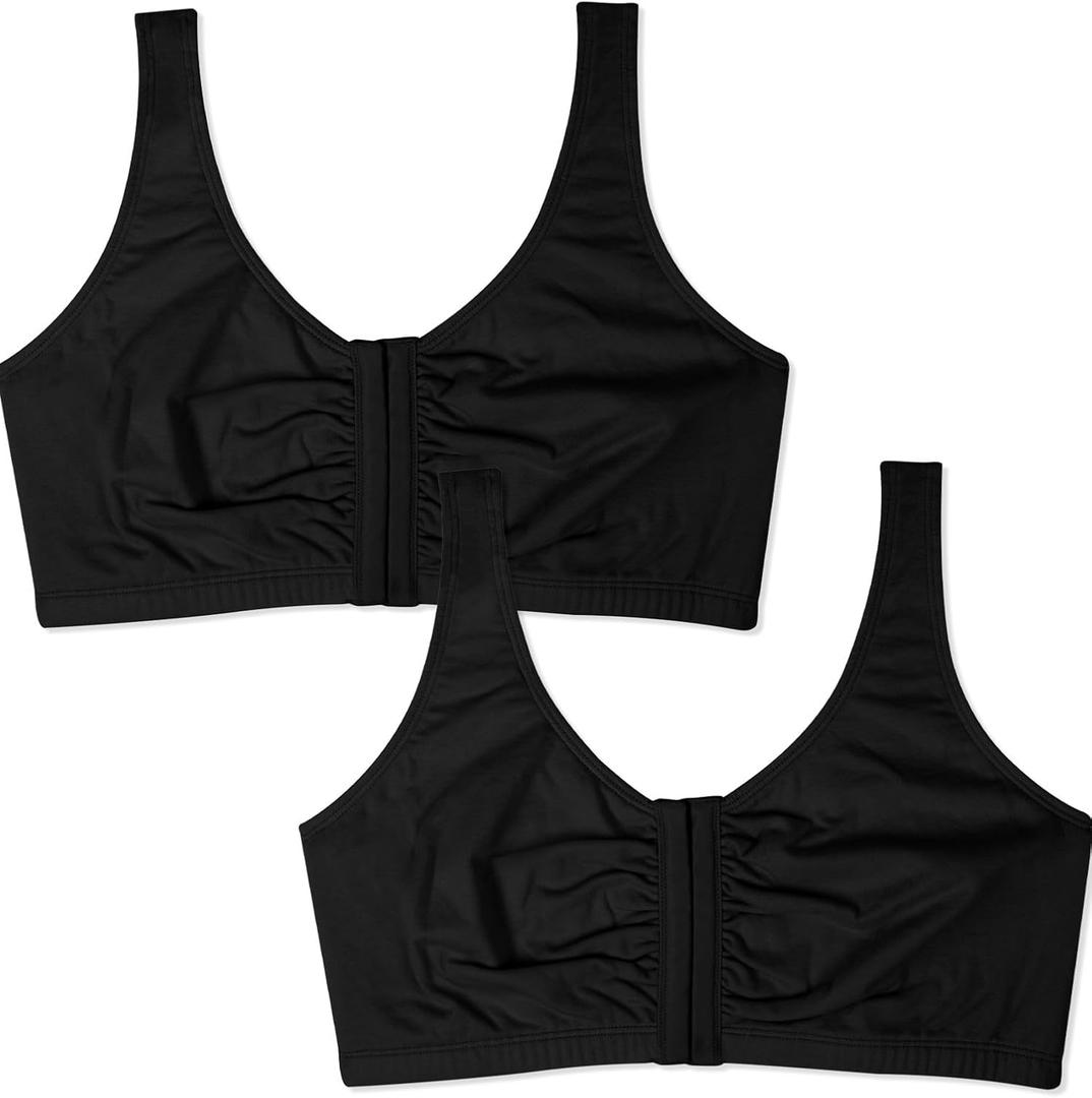 Fruit of the Loom Women's Front Closure Cotton Bra, Black Hue/Black Hue, 42