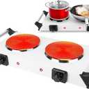 Hot Plate, 2000W Portable Electric Double Burner W/5 Level Temperature Control & Stay Cool Handles, Easy to Clean, Lightweight Cast Iron Electric Stove for Kitchen Camping Cooking, 110V