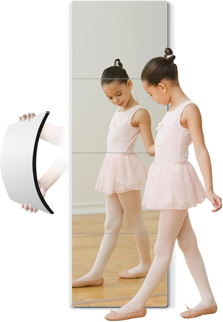 Full Length Safety Shatterproof Mirror for Kids - Plastic Wall Mirror Made of Acrylic Plexiglass, 4 Pcs 14" x14" - Long Bedroom Door Closet Mirror for Home Gym Body Workout 