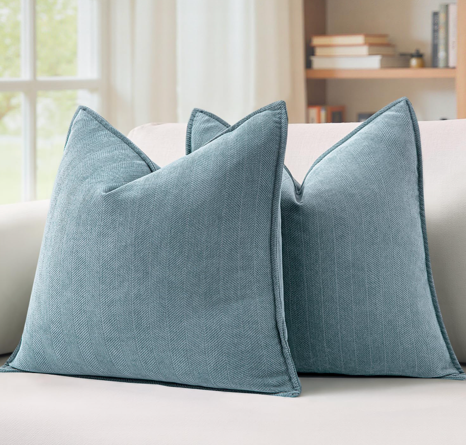 MIULEE Set of 2 Sage Blue Boho Decorative Pillow Covers 20x20 Inch Farmhouse Rustic Couch Throw Pillows Modern Summer Cotton Cushion Covers Retro Cute Macrame Woven Spring Decor for Bed Sofa Chair