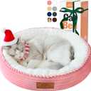 20in Washable Cat Beds for Indoor Cats - Round Donut Pet Bed for Cats, Small Dogs, Puppy, Kitten - Anti-Slip Bottom, Calming Bed Gift - Pink