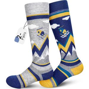 unenow Merino Wool Ski Socks Kids 2 Pairs, Winter Warm Snowboarding Thermal Socks for Boys Girls Toddlers (Small)