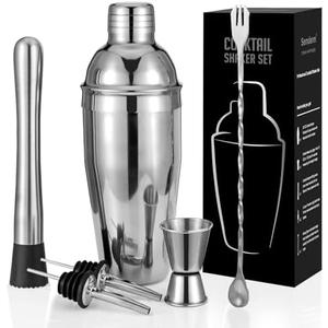 Cocktail Shaker Set, 6-Piece 18/8 Food-Grade Stainless Steel Mixology Bartender Kit - Premium Bar Tools with Muddler, Jigger, Spoon & Pourers - Rust-Proof, Leak-Proof & Dishwasher Safe Gift for Men