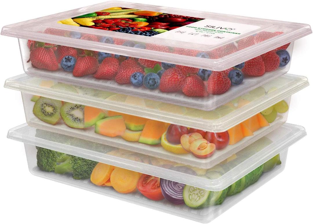 SILIVO Fridge Produce Saver Containers (3 Pack) - 2.5L Drain Tray Keeps Veggies, Fruits, Lettuce Fresh