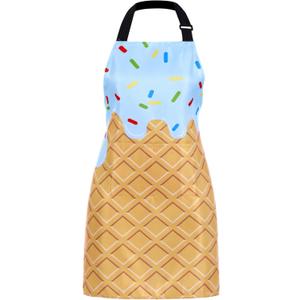Ice Cream Parlor Apron, Cute Cones Colored Sprinkles Apron for Women with Adjustable Neck, Pockets Home Kitchen