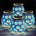 Stargarden 4 Pack Mosaic Solar Lanterns, Blue Glass Hanging Lantern Waterproof Outdoor Hanging Solar Lights Table Lamp for Garden ,Patio,Yard Decor