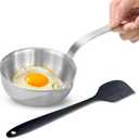 Mini Egg Pan, 304 Stainless Steel Omelet Pan, 5.1Inch Sauce Pan Mini Skillet for Butter Warmer Small Pot Cooking with 10.5" Scraper (Black)