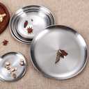 Steel Plates 2 Set 8 Inch Metal Round Dinner Plate Dishes for Serving/Snack/Camping, Dishwasher Safe Metal Dinner Plate