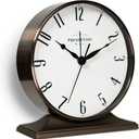 Presentime & Co Lewis Mantel Alarm Clock, Desk and Shelf Clock, Tabletop Decoration, 5.5 x 5 inch, Silent no Ticking, Metal Base, Bronze Finish, Arabic Numeral