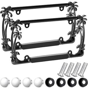 2 Pcs Palm Tree License Plate Frame Plastic Beach Coconut Tree Design Frame Compatible with Standard License Plate for USA 2 Holes with Screws for Women Men(Black)
