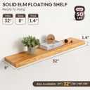 Floating Shelves Set of 2, Solid Elm Wood Wall Shelves 32 Inch - Invisible Bracket Mount for Living Room, Bedroom, Kitchen, Bathroom - Natural, Live Edge, 32"L, 2Packs