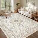 8x10 Area Rugs for Living Room: Washable Rug Soft Vintage Boho Carpet Indoor Floor Non-Slip Stain Resistant Floral Large Carpets for Bedroom Dining Room Farmhouse Nursery Home Office Beige