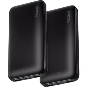 Miady 2-Pack Portable Charger, Slim 10000mAh Power Bank Travel Battery Pack | Dual USB丨3 Outputs 2 Inputs丨for Backpack Travel Camping丨Slim丨Compatible with iPhone Android etc丨Flight-Safe丨37Wh丨Black+Black