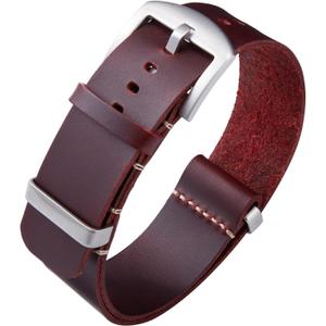 BINLUN Leather Watch Band Crazy Horse Oiled Leather Watch Straps 18mm 19mm 20mm 21mm 22mm 24mm Replacement One-Piece Watchbands for Men and Women Silver & Black Buckle
