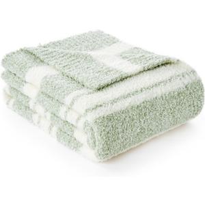 Snuggle Sac Stripe Sage Green Blanket Twin Size, Reversible Super Soft Warm Bed Blankets, Cozy Knit Fuzzy Blanket for Bed,Sofa, Living Room, Stripe Green, 60"x80"
